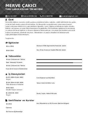 Laboratuvar Teknisyeni Cv Örnekleri cv indir